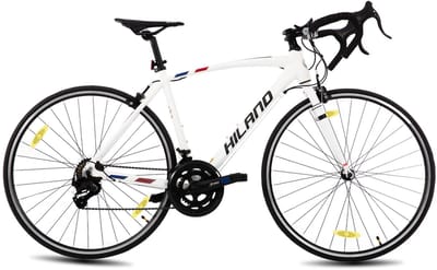 HILAND Racefiets - 700 x 32C - 14 Versnellingen - Lichtgewicht Aluminium Frame - Wielrenfiets voor Heren & Dames - Wit 49