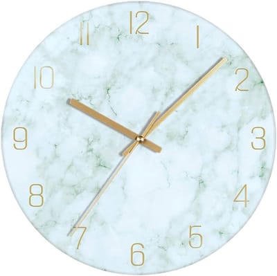 StayPowered Moderne Wandklok - Fluisterstil & Nauwkeurig Quartz Mechanisme - Elegant Design - Stille Werking - Lichtgewicht - Eenvoudige Installatie - 30cm - Marmer Design - Wit - Levering Sneller dan Aangegeven