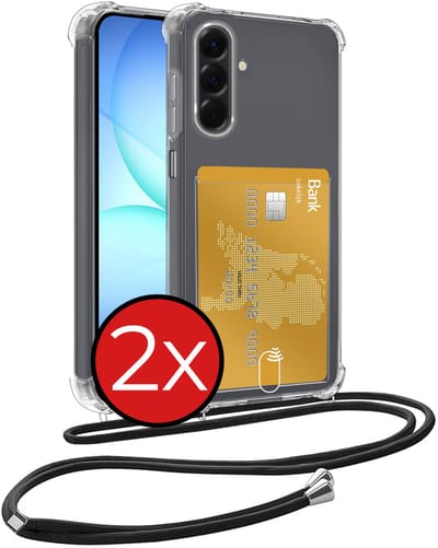 Hoesje Geschikt voor Samsung A17 Hoesje Met Telefoonkoord en Pasjeshouder Siliconen - Hoes Geschikt voor Samsung Galaxy A17 Hoesje Met Kaarthouder Shock Proof Case - Transparant - 2 PACK