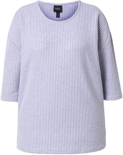 Ulla Popken - Dames - Trui streepstructuur ronde hals 3/4-mouwen - Atlantisch blauw - Maat 42+