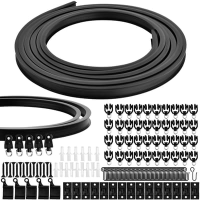 Dailygoods- Gordijnrail 5 Meter - Uitschuifbaar - Plafondbevestiging - Inclusief Beugels - Zwart/Wit - Flexibel Kunststof - Gordijnsysteem