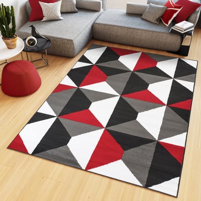 Tapiso Maya Vloerkleed Grijs Wit Rood Laagpolig Tapijten Maat- 130x190