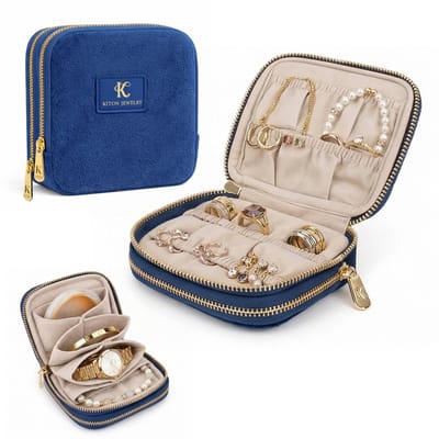 Mini Sieradendoos - Premium Sieradendoos Reisformaat Fluweel - Juwelendoos - Sieraden Organiser - Horlogebox - Sieradendozen - Sieraden Opbergers - Juwelendoos - Juwelendoosje voor Ring/Oorbellen/Ketting/Horloges - Donkerblauw