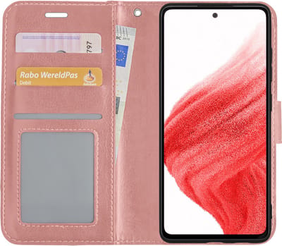 Hoesje Met Pasjeshouder - Geschikt voor Samsung Galaxy A53 - Luxe Bookcase Portemonee - Flip Case - Kunstleer Book Case - Flipcase - Book Cover - Walletcase - Portemonneehoes - Rosé goud