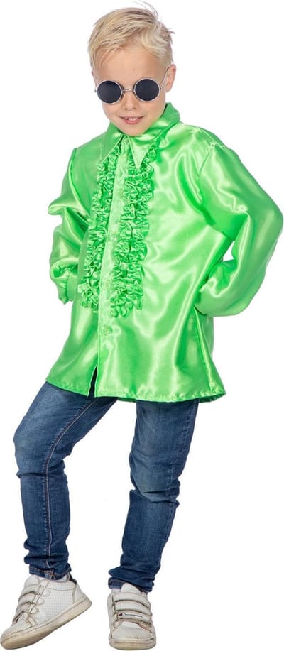 Groene Ruchesblouse Satijn Foute Disco Kind