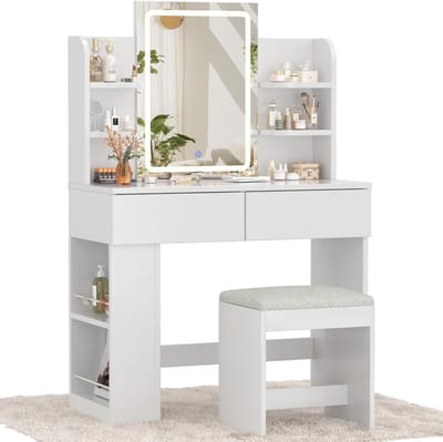 Kaptafel met Spiegel - Make-up Tafel - Schoonheidsroutine - Verstelbare LED Verlichting - 90 x 40 cm - Wit