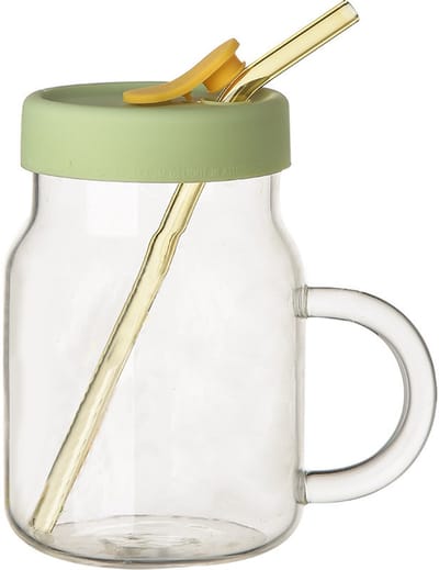 EITIKA glazen beker met siliconen deksel en glazen rietje - GROEN - 750 ml – Bubble tea beker – IJs koffiebeker – Mason Jar – cocktailglas – Smoothie beker
