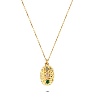Twice As Nice Halsketting in zilver, ovaal met groene en roze stenen Goudkleurig 45cm+5cm