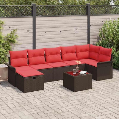 vidaXL - Tuinbank - Set - 8 - st - Bruin - en - Rood - poly - rattan