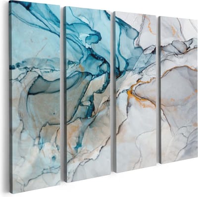 Artaza Canvas Schilderij Vierluik Abstracte Kunst - Blauwe Grijze Marmer - 80x60 - Foto Op Canvas - Canvas Print