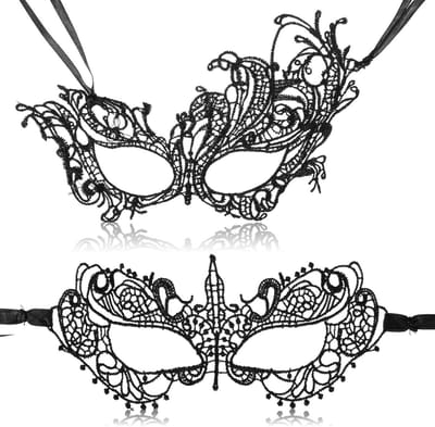 Set van 2 Venetiaanse Maskers voor Dames, Zwart Kant, Verstelbare Maskers voor Carnaval, Halloween en Feestjes