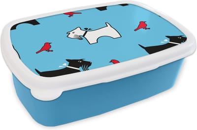 Broodtrommel Blauw - Lunchbox - Brooddoos - Hond - Vogel - Dieren - Patronen - Kinderen - 18x12x6 cm - Kinderen - Jongen