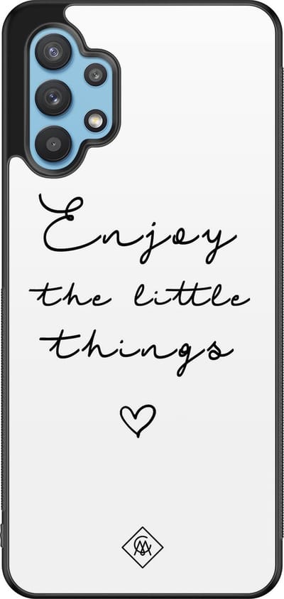 Casimoda® hoesje - Geschikt voor Samsung Galaxy A32 5G - Enjoy Life - Zwart TPU Backcover - Tekst - Wit