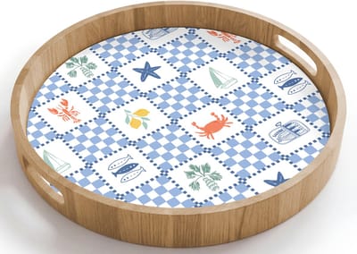 Dienblad rond 40x40 cm - Schootdienblad hout - Zomer - Patroon - Vierkant - Borrelplank rechthoek - Plateau houten dienbladen