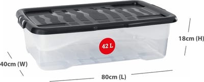 Doorzichtige platte opbergbox 42L | Onder-het-bed bewaarbox | Kledingbox