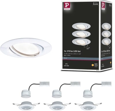 LED-inbouwlamp Base Coin Basisset zwenkbaar rond 90 mm 20° Coin 3x5W 3x370lm 230V 3000K Wit