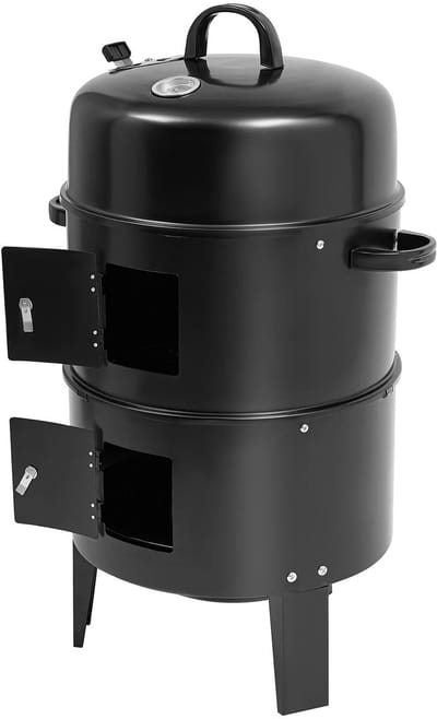 Novendo Goods – 40 CM Verticale rookoven & houtskool BBQ – Draagbare smoker grill voor buiten – 2-Lagen roker voor kamperen, barbecue, slow cook & outdoor koken – zwart