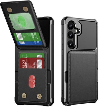 YPCd Hardcase Pasjeshouder Hoesje – Geschikt voor Samsung Galaxy S24 FE – Shockproof Backcover met PU Leren Portemonnee en Magnetische Sluiting – Zwart