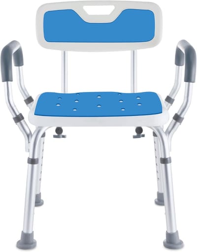 SCH® Douchestoel met Armleuning - Douchestoel - Wit/Blauw - ‎47cm x 50cm x 83cm