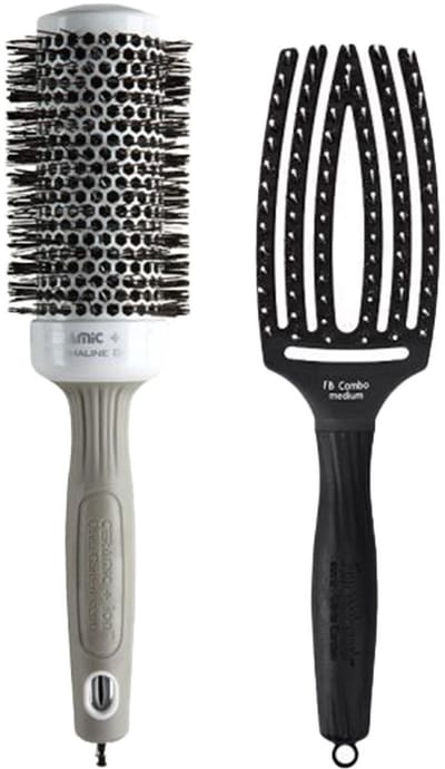 Olivia Garden Expert Blowout Shine Wit/Grijs 45mm + Fingerbrush Combo Zwart Medium