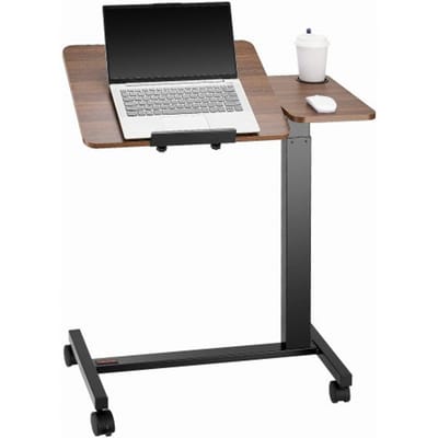 VEVOR Overbedtafel Mobiele bijzettafel met opklapbaar bureaublad, in hoogte en hoek verstelbare laptoptafel met bekerhouder, nachtkastje voor kantoor en studeerkamer