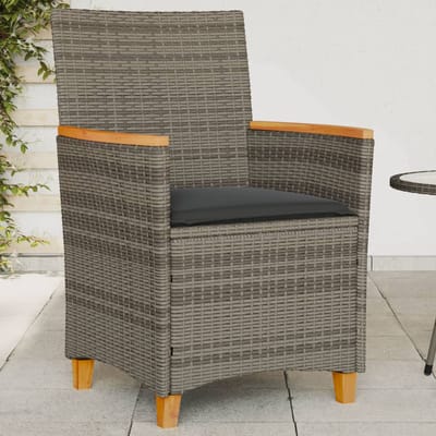 vidaXL - Tuinstoelen - 2 - st - met - kussens - poly - rattan - en - massief - hout - grijs