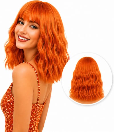 SassyGoods Oranje Pruik - Pruiken Dames Kort Haar - Wig - Haren Vrouwen - Verstelbaar - Wasbaar - Koper Ginger - 40 cm