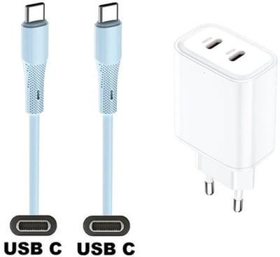 35W super snellader met 2 poorten USB C en USB C + 1,0m USB C naar C kabel. Universele PD lader. Oplader adapter past op Samsung Galaxy A34, A54, A24, A14, A05, F04, F34, F54, A15, A25, A35, F15, M14, M04, M34, M21, M30, M40, M54