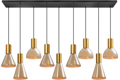 ETH Lisa Hanglamp zwart+brons 9xGU10 ex.bulb L130xW30xH2.5cm + 350cm kabel