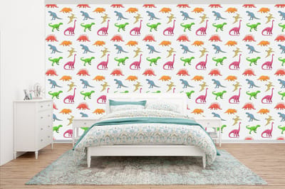 Behang - Fotobehang Patronen - Dino - Kinderen - Jongens - Kleuren - Kids - Jongen - Breedte 500 cm x hoogte 280 cm