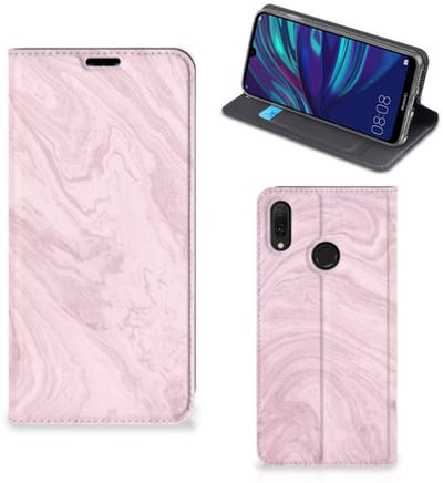 Huawei Y7 hoesje Y7 Pro (2019) Standcase Marble Pink - Origineel Cadeau Vriendin