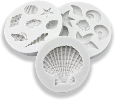 3 Stuks Marine Thema Taart Fondant Silicone Mal Schelp Schelp Zeester Koraal Bakvormen voor DIY Taartdecoratie Chocolade Snoep Polymeer Klei Knutselprojecten