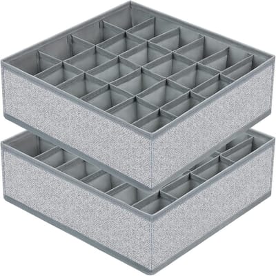 Lades Organisatiebox - 24-Vak Vouwbare Organizer - Non-Woven Stoffen Ladeverdeler - Geschikt voor Ondergoed en Sokken - Lichtgrijs - 30 x 30 x 9 cm - 2 Stuks