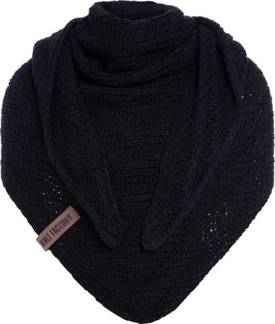 Knit Factory Sally Gebreide Omslagdoek - Driehoek Sjaal Dames - Dames sjaal - Wintersjaal - Stola - Wollen sjaal - Donkerblauwe sjaal - Navy - 220x85 cm - Grof gebreid