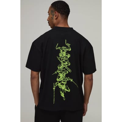 Oversized Ninja Turtles Ruggengraat Licentie Print T-shirt | Black | Size Large
