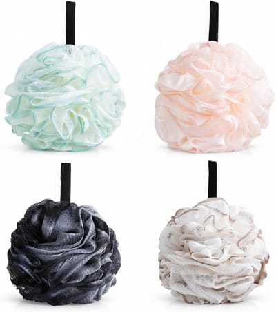 Duurzame douchesponzen set van 4, ideaal voor zachte peeling en snel drogen, perfect voor thuis, reizen en de sportschool