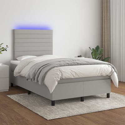 vidaXL - Boxspring - met - matras - en - LED - stof - lichtgrijs - 120x200 - cm
