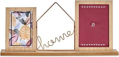 Fotolijsten Home Bruin 2 fotos Metaal Hout (6 x 21,5 x 46 cm)