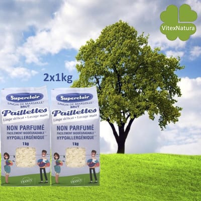 SUPERCLAIR ZEEPVLOKKEN NATUREL 2x 1kg | Zonder geur Zonder kleur | Met Eco Cert KEURMERK | Multifunctioneel