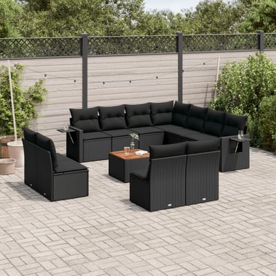 vidaXL - 12-delige - Loungeset - met - kussens - poly - rattan - zwart