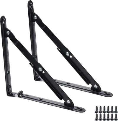 2x Zware Opvouwbare Planksteunen 20 cm Zwart - Ruimtebesparende Dragers voor Planken en Tafels