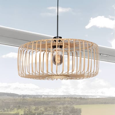 Zwarte hanglamp Breeza-Beache 4184ZW met uniek bamboe kap van 60cm diameter, hoogte 25cm, hoogte instelbaar, merk Steinhauer