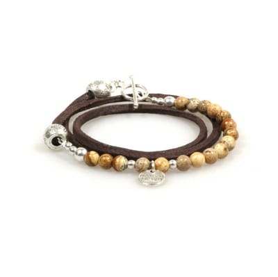 Heaven Eleven - Leren wikkelarmband met Jaspis kralen