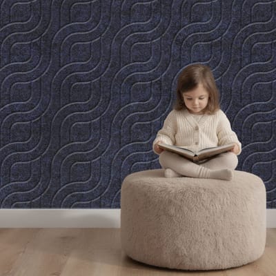 Wandpaneel vilt, knoop, donkerblauw – 2950 x 1200 mm | 9mm dik | Verbetert de akoestiek | Eenvoudige montage | Wanddecoratie