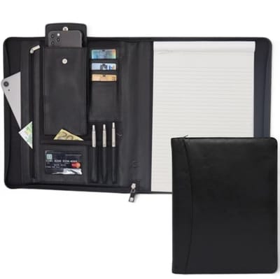 Safekeepers Stockholm Leren Schrijfmap A4 - Conferentiemap - Tabletvak 13 Inch - Zwart