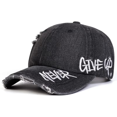 Unisex Never Give Up Letter Borduur Baseballpetten Lente En Herfst Buiten Verstelbaar Casual Petten Zonbescherming Pet Sportpet zwart