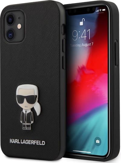 Zwart hoesje van Karl Lagerfeld - Backcover - voor iPhone 12 Mini - Saffiano