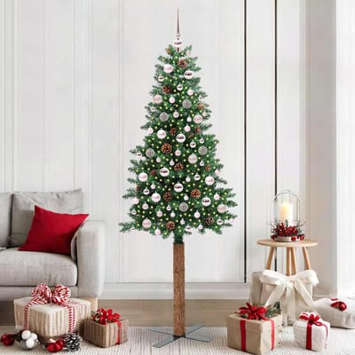 vidaXL - Slanke - Kerstboom - Groen - 210 - cm - PVC - en - massief - dennenhout