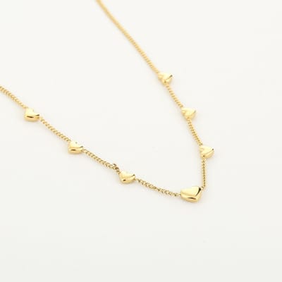 Minimalistische ketting hartjes - Michelle Bijoux - Gouden ketting - Dames ketting - Stainless Steel - Nikkel vrij - 40 + 5 cm - Kerst sieraden - Kerst cadeau - Sinterklaas - Moederdag - Valentijn - Cadeau voor dames