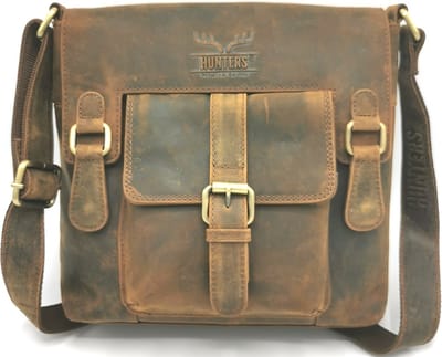 Hunters Leren Schoudertas - Crossbody tas - Vintage - Roestbruin - (bxhxd) ca. 24,5cm x 22,5cm x 6,5cm